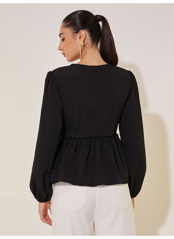 Take Two Take Two Solid Long Sleeve Pearl Detail Wrap top  - Image 4