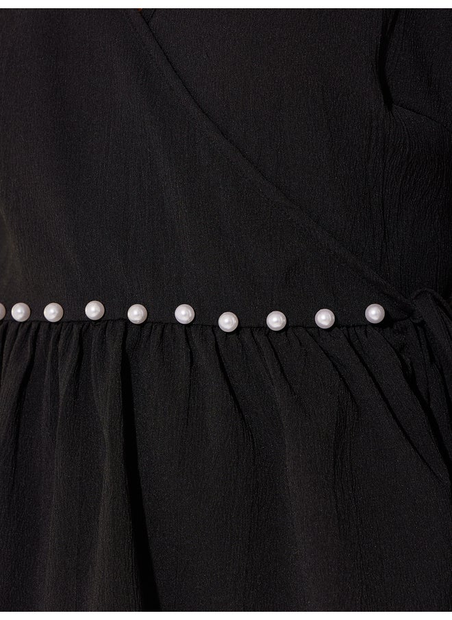 Take Two Take Two Solid Long Sleeve Pearl Detail Wrap top  - Image 3
