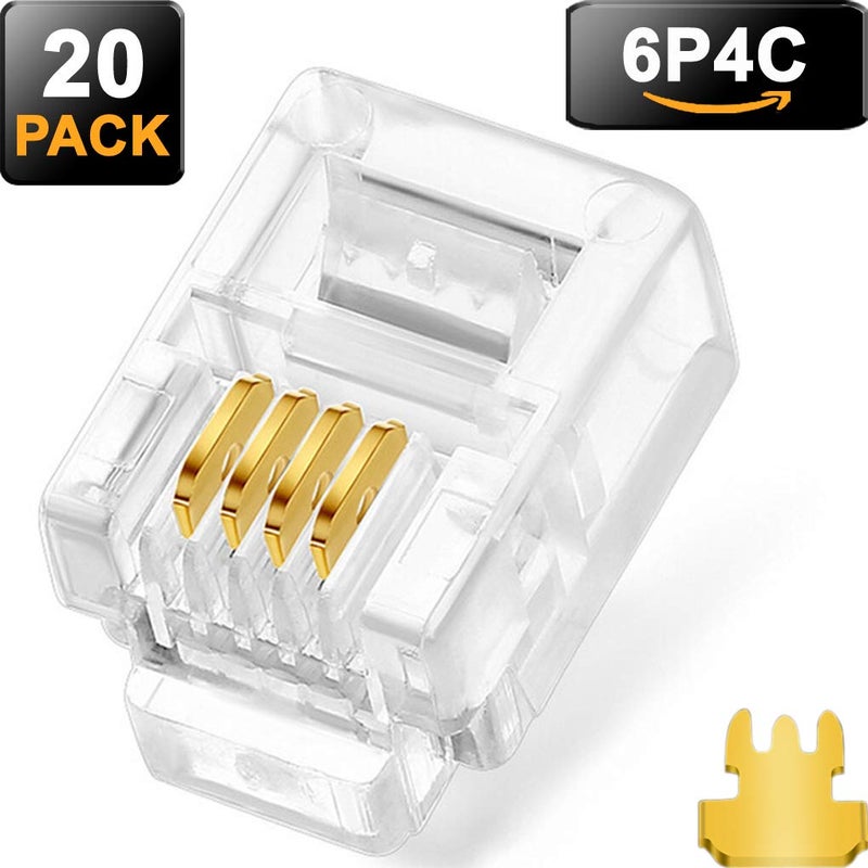 NECABLES 20Pack Telephone Modular Plug RJ11 6P4C Connector for Phone Line Cord (Compatible with Both Solid and Stranded Wire) - Image 2