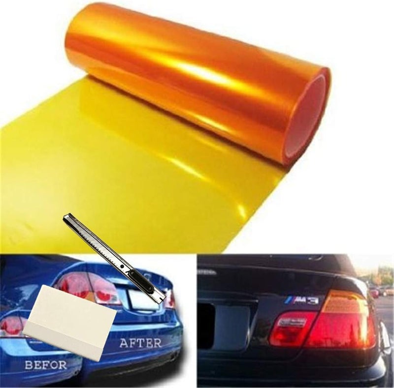F & B LED LIGHTS 12 by 48 Inches Self Adhesive Headlight, Tail Lights, Fog Lights Tint Vinyl Film with Tools (Orange) - Image 1