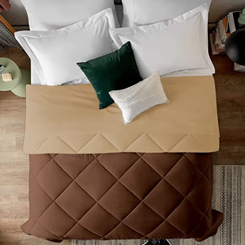 EDMUND - 600 GSM Heavy Winter Reversible Comforter for Single Bed Comforter/Duvet/Rajai/Quilt/Blanket (90" x 60") Inches - Winter 600 GSM Comforter | Beige & Brown| TC - 300 - Image 1