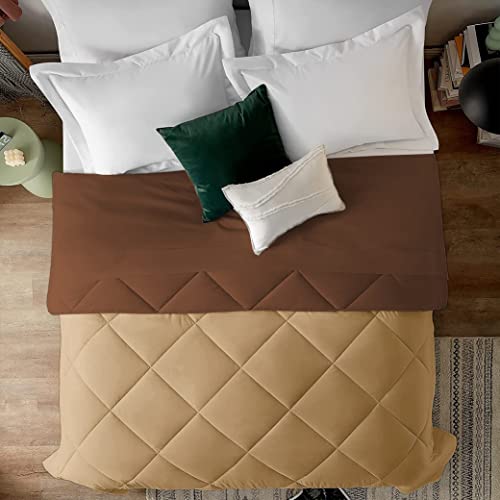 EDMUND - 600 GSM Heavy Winter Reversible Comforter for Single Bed Comforter/Duvet/Rajai/Quilt/Blanket (90" x 60") Inches - Winter 600 GSM Comforter | Beige & Brown| TC - 300 - Image 2