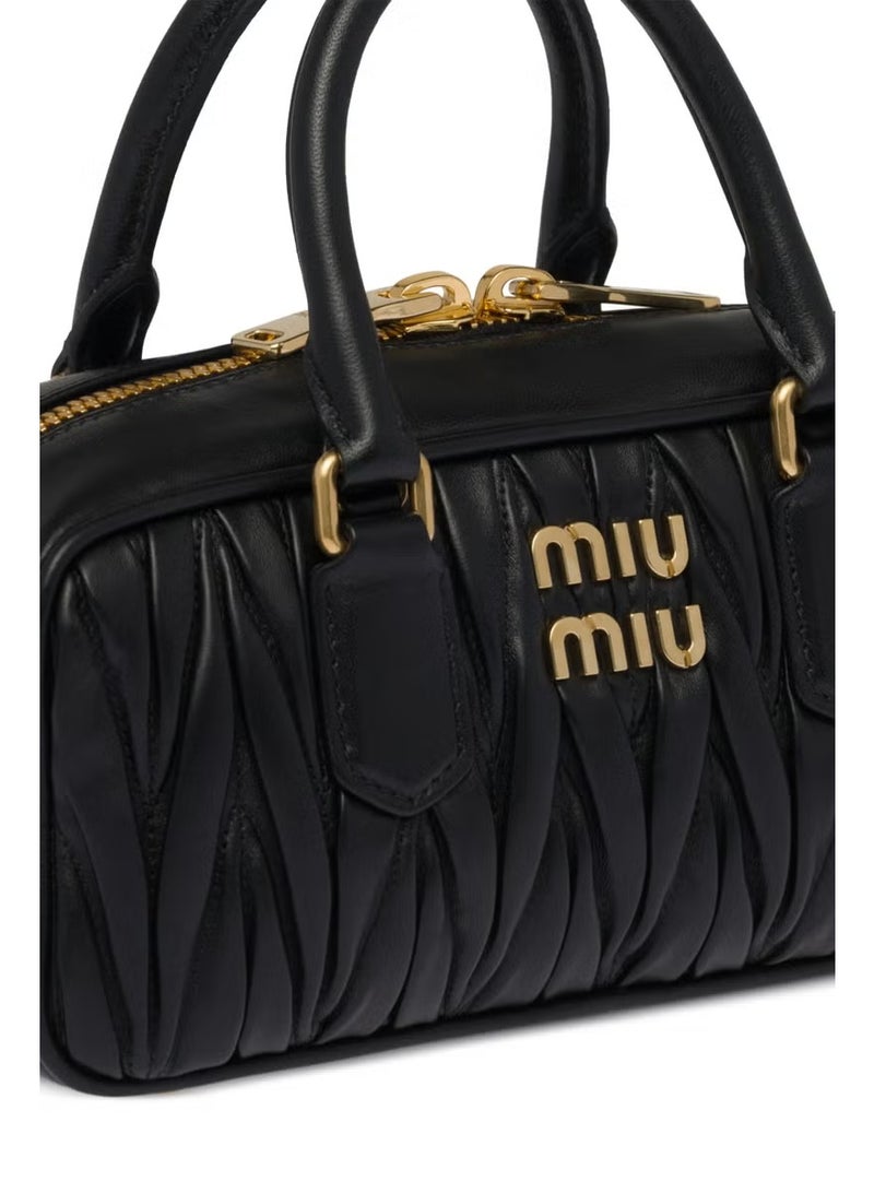 miu miu Arcadia Matelassé Nappa Leather Women's Bag, Women's Tote Bag, Women's Shoulder Bag, Women's Cross body Bag, Women's Handbag, Black - Image 5