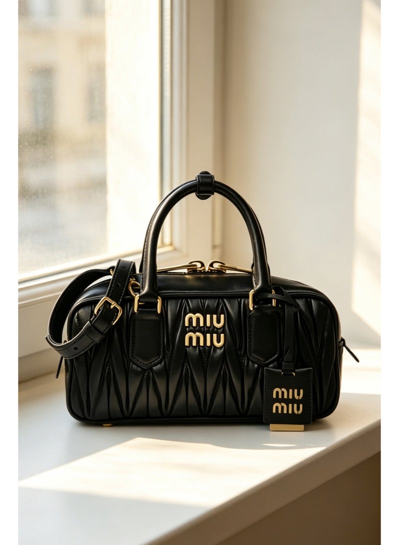 miu miu Arcadia Matelassé Nappa Leather Women's Bag, Women's Tote Bag, Women's Shoulder Bag, Women's Cross body Bag, Women's Handbag, Black - Image 1