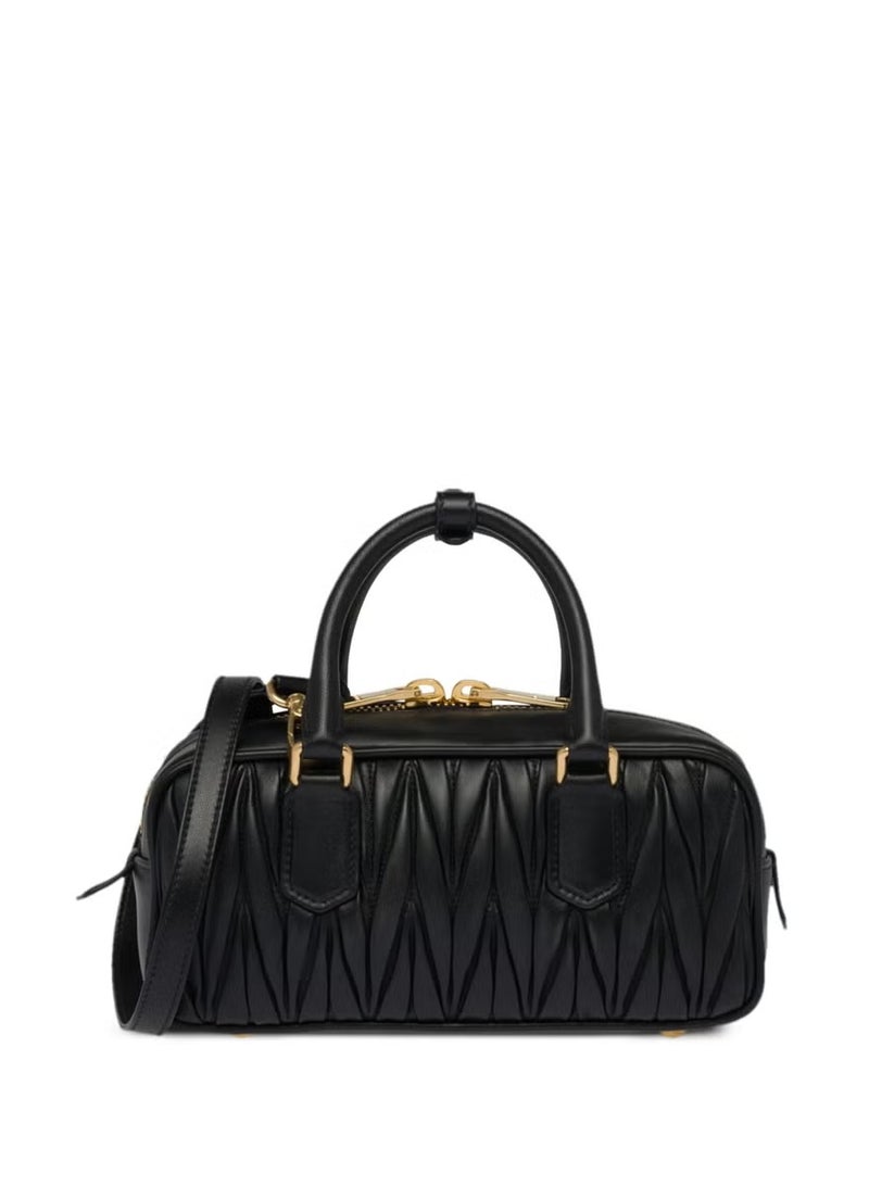 miu miu Arcadia Matelassé Nappa Leather Women's Bag, Women's Tote Bag, Women's Shoulder Bag, Women's Cross body Bag, Women's Handbag, Black - Image 3