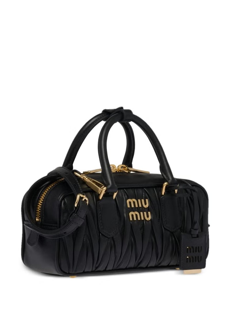 miu miu Arcadia Matelassé Nappa Leather Women's Bag, Women's Tote Bag, Women's Shoulder Bag, Women's Cross body Bag, Women's Handbag, Black - Image 4