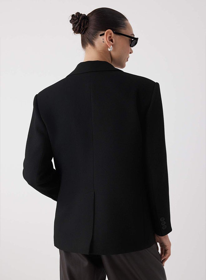 trendyol Wardrobe Essentials Black Stamped Woven Special Collection Blazer Jacket | - Image 4