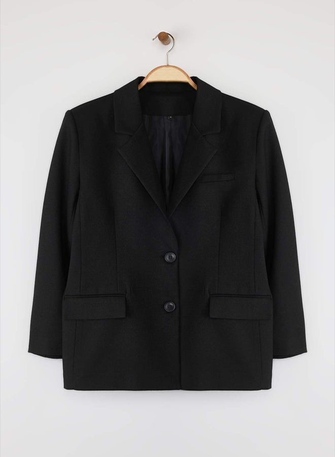 trendyol Wardrobe Essentials Black Stamped Woven Special Collection Blazer Jacket | - Image 5