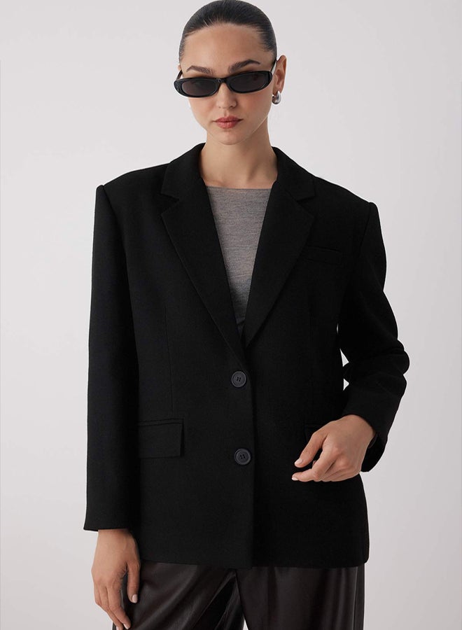trendyol Wardrobe Essentials Black Stamped Woven Special Collection Blazer Jacket | - Image 1