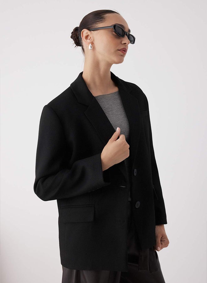 trendyol Wardrobe Essentials Black Stamped Woven Special Collection Blazer Jacket | - Image 3