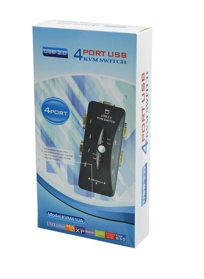 Generic - 4-Port USB 2.0 KVM Switch compatible with computer monitor, video sharing screen, keyboard and mouse. - Image 1