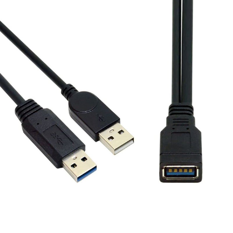 Cablecc USB 3.0 Female to Dual USB Male Y Extension Cable - Extra Power for External Hard Drives - Image 2