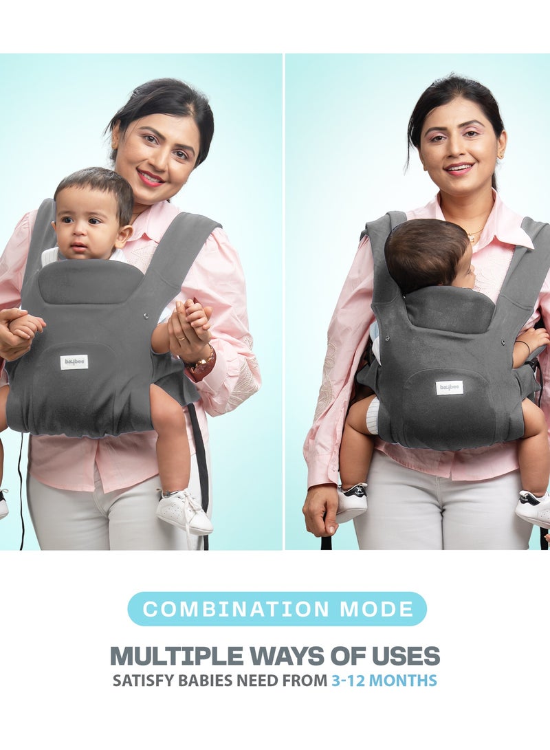 بيبي حاملة أطفال كوزي نيست لحديثي الولادة | حقائب حمل للأطفال من عمر يوم إلى سنتين مع دعم ثلاثي النقاط وراحة على شكل حرف X | حقيبة حمل كنغر بتصميم وضعية M مع دعامة قابلة للطي للرقبة | حقيبة حمالات أطفال بوزن يصل إلى 15 كجم، رمادي غامق - Image 4