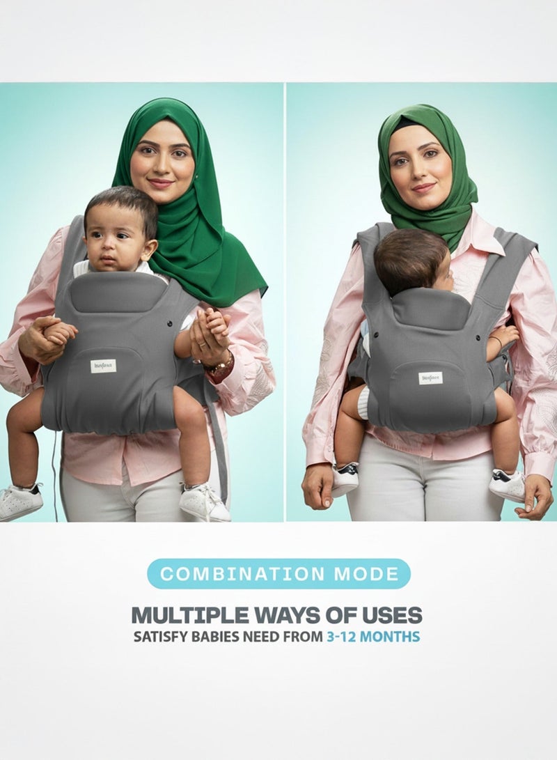 BAYBEE CozyNest Baby Carrier for New born | Baby Carry Bags for 0 to 2 Years with Three Point Support & X-Shape Comfort | Infant Carrying Kangaroo Bag with M-Position Design & Foldable Neck Support for Babies | Baby Slings Bag with Max Weights Upto 15 Kgs Dark Grey - Image 3