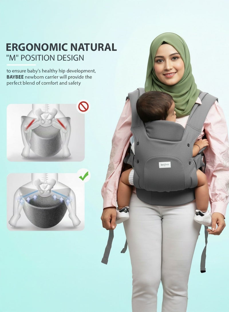 BAYBEE CozyNest Baby Carrier for New born | Baby Carry Bags for 0 to 2 Years with Three Point Support & X-Shape Comfort | Infant Carrying Kangaroo Bag with M-Position Design & Foldable Neck Support for Babies | Baby Slings Bag with Max Weights Upto 15 Kgs Dark Grey - Image 4