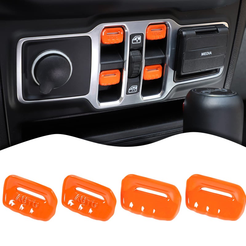 4PCS Window Switch Button Cover Trim Interior Accessories for Jeep Wrangler JL JLU Gladiator JT 20182024 Orange