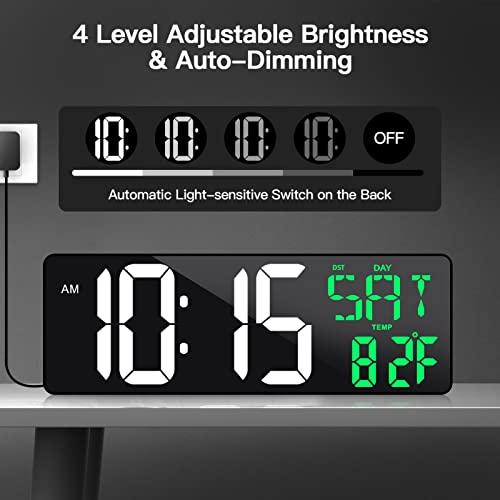 Xflyee 17 Inch Large Digital Wall Clock with Remote Control, Automatic Brightness Dimmer Digital Wall Clock Large Display with Day/Date/Temperature, Snooze, Count Up & Down Timer for Living Room, Office, Gym - Image 3