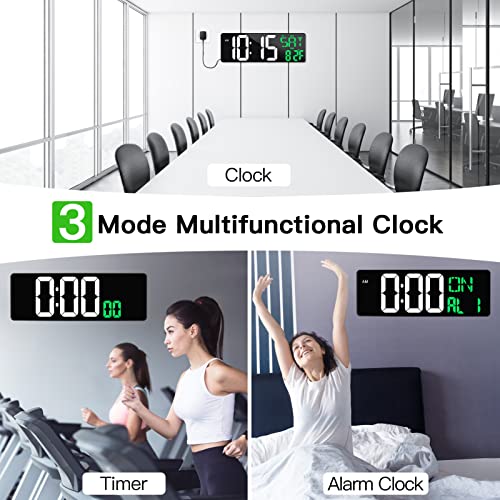 Xflyee 17 Inch Large Digital Wall Clock with Remote Control, Automatic Brightness Dimmer Digital Wall Clock Large Display with Day/Date/Temperature, Snooze, Count Up & Down Timer for Living Room, Office, Gym - Image 4