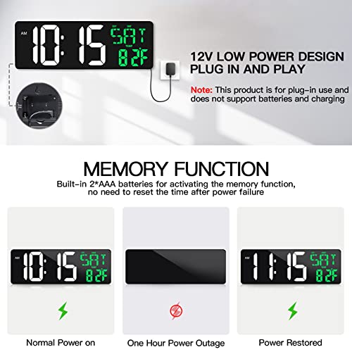 Xflyee 17 Inch Large Digital Wall Clock with Remote Control, Automatic Brightness Dimmer Digital Wall Clock Large Display with Day/Date/Temperature, Snooze, Count Up & Down Timer for Living Room, Office, Gym - Image 5