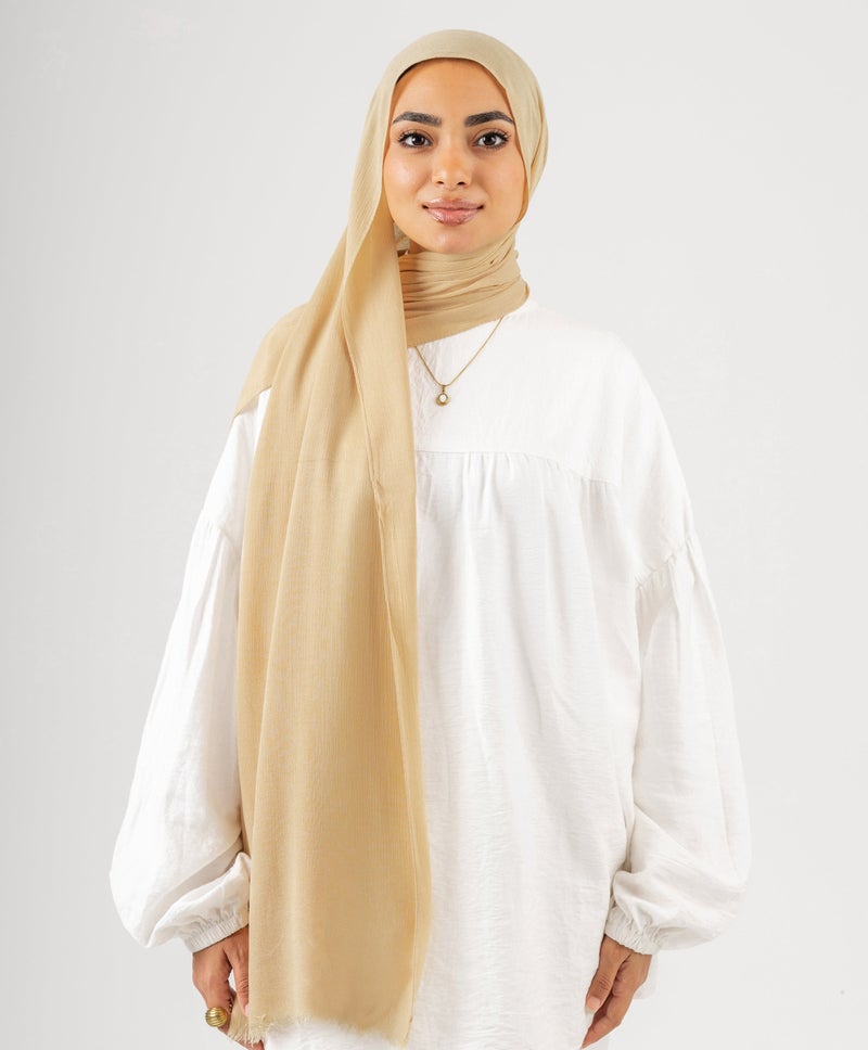 Luxurious Cotton Crinkle Scarf — Sand Beige