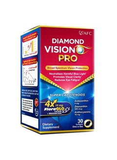 Afc Japan Diamond Vision PRO 4X - Vision Formula with FloraGLO Lutein 4X, Zeaxanthin, Astaxanthin & Bilberry Extract for Strain, Fatigue, Blurry & Poor Vision, Dryness, Vision Health, 30 Counts  - Image 1