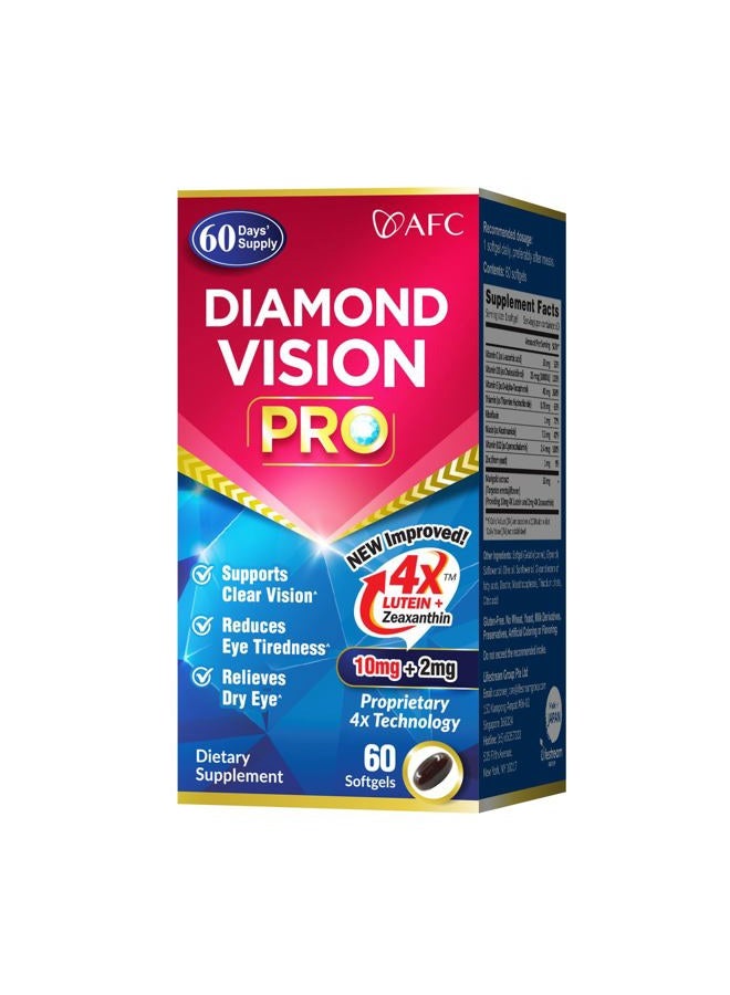 Afc Japan Diamond Vision Pro 4X - Eye Formula with FloraGLO Lutein 4X, Zeaxanthin, Astaxanthin & Bilberry Extract - Image 1
