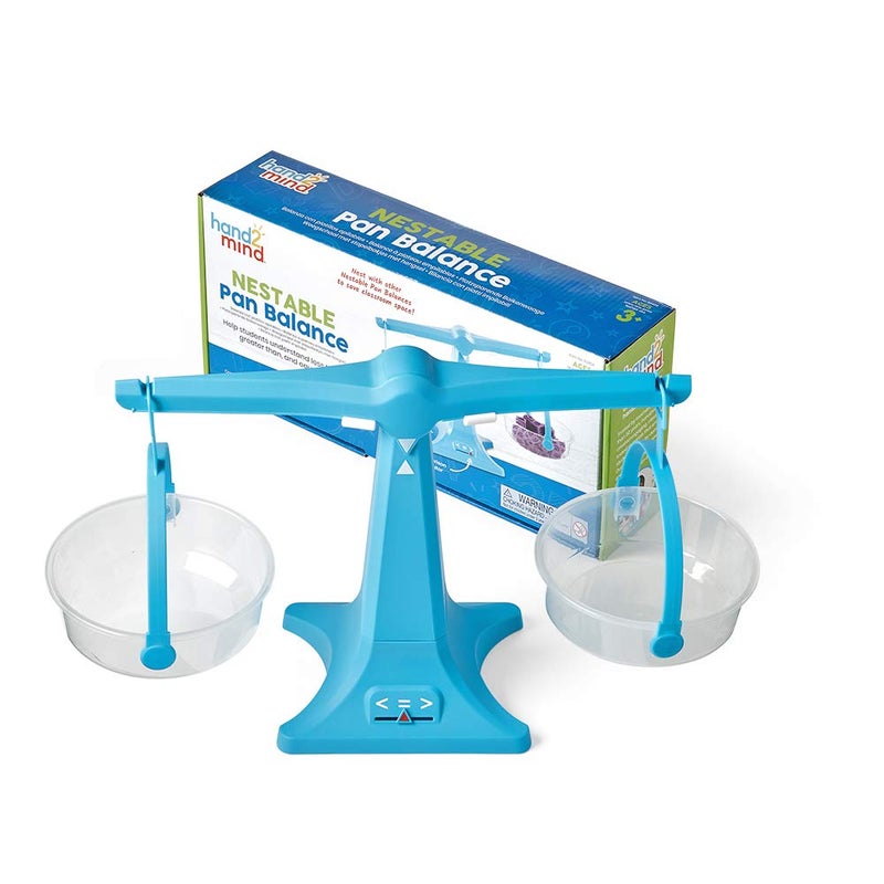 hand2mind Blue Nestable Pan Balance, Clear Double Balance Scale for Kids, Weight Scale for Liquids and Solids, Easy to Assemble, Space Saving Storage Base, Balance Scale for Classroom (Set of 1) - Image 1