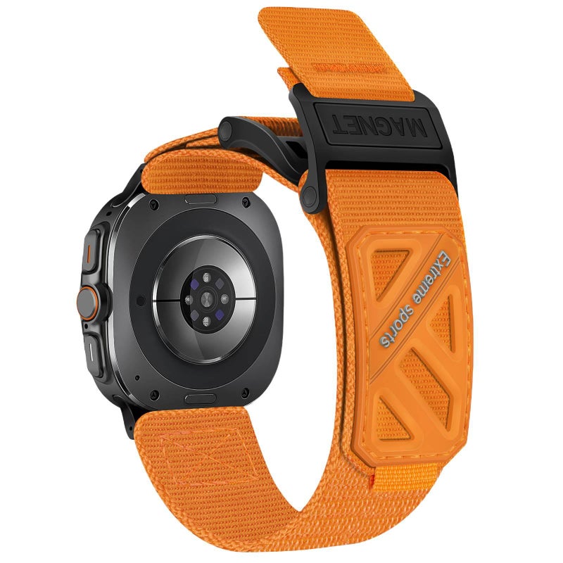 DGG سوار ساعة ذكية سوار نايلون حلقي متوافق مع Samsung Galaxy Watch 8 بملاءمة قابلة للتعديل وحزام بديل للاستخدام اليومي باللون برتقالي قابل للتعديل - Image 1