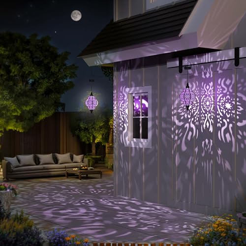 Hapjoy Hanging Solar Lights Outdoor Garden Decor Solar Lantern Waterproof Plastic Moroccan Outdoor Decorations for Patio Pathway Yard Backyard Garden Decorative (1, Purple) - Image 4
