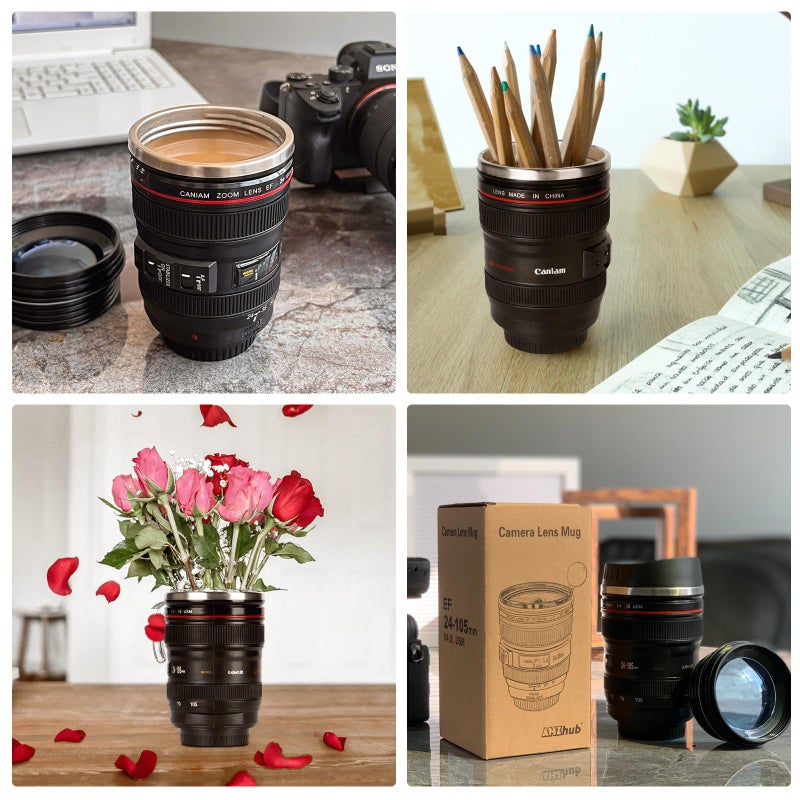 AMZHUB Camera Lens Coffee Mug,Travel Coffee Cup,Stainless Steel Lens Mug Thermos Camera Mugs with Lid and Spoon,Cool Gifts for Photographers Men and Women - Image 5
