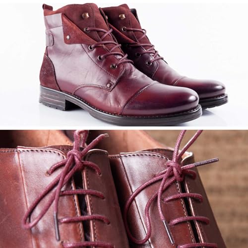 VSUDO Waxed Round 35" Burgundy Dress Shoe Laces for Men, 1/8" Thin Formal Business Oxford Shoe Strings, Dark Red Dress Shoelaces for Men (2 Pairs-Burgundy Red-090CM) - Image 3