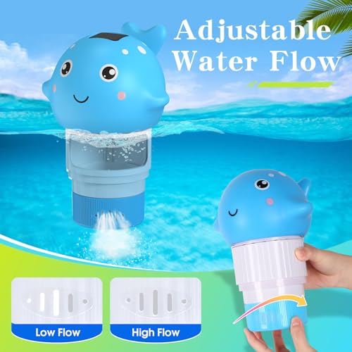 Blufree Pool Chlorine Floater, Solar Chlorine Tablet Floater w/Adjustable Release, Glow in The Dark Large Capacity Whale Floating Chlorines Dispenser for Pool Hot Tub Spa Fits 3 Inch Tabs - Image 3