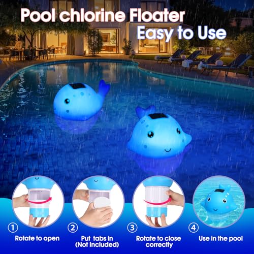 Blufree Pool Chlorine Floater, Solar Chlorine Tablet Floater w/Adjustable Release, Glow in The Dark Large Capacity Whale Floating Chlorines Dispenser for Pool Hot Tub Spa Fits 3 Inch Tabs - Image 5