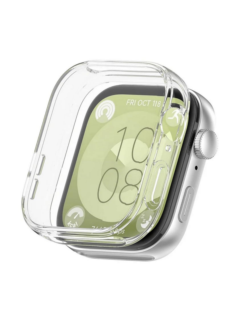 1PCS TPU Case for Huawei Watch Fit 3 Soft Plated Bumper Cover with All-Around Screen Protector Clear Shockproof Shell Accessories for Huawei Watch Fit 3 (Transparent) - Image 1