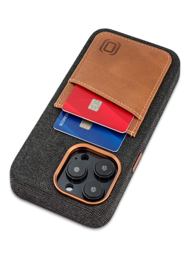 Dockem iPhone 14 Pro Max Fabric Card Case with Built-in Metal Plate for Magnetic Mounting, Stitched-on Genuine Leather Wallet with 2 Credit Card/ID Slots: M2F 14 Pro Max [Grey w/Light Brown] - Image 1