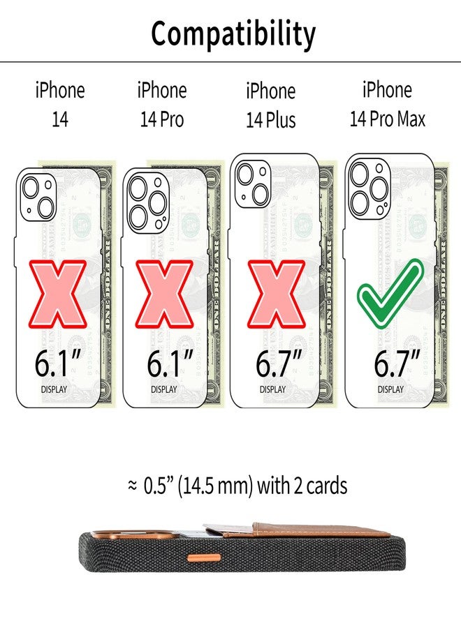 Dockem iPhone 14 Pro Max Fabric Card Case with Built-in Metal Plate for Magnetic Mounting, Stitched-on Genuine Leather Wallet with 2 Credit Card/ID Slots: M2F 14 Pro Max [Grey w/Light Brown] - Image 2