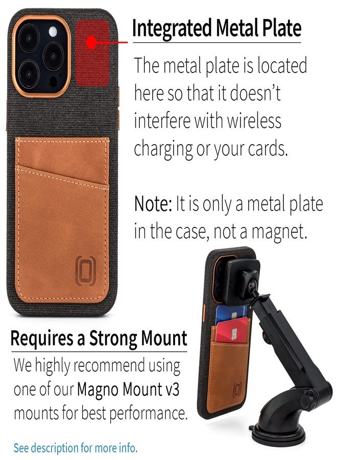 Dockem iPhone 14 Pro Max Fabric Card Case with Built-in Metal Plate for Magnetic Mounting, Stitched-on Genuine Leather Wallet with 2 Credit Card/ID Slots: M2F 14 Pro Max [Grey w/Light Brown] - Image 3