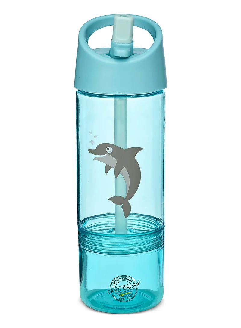 Carl Oscar Water Bottle 2 in 1, Kids 0.3 + 0.15 L - Blue Dolphin