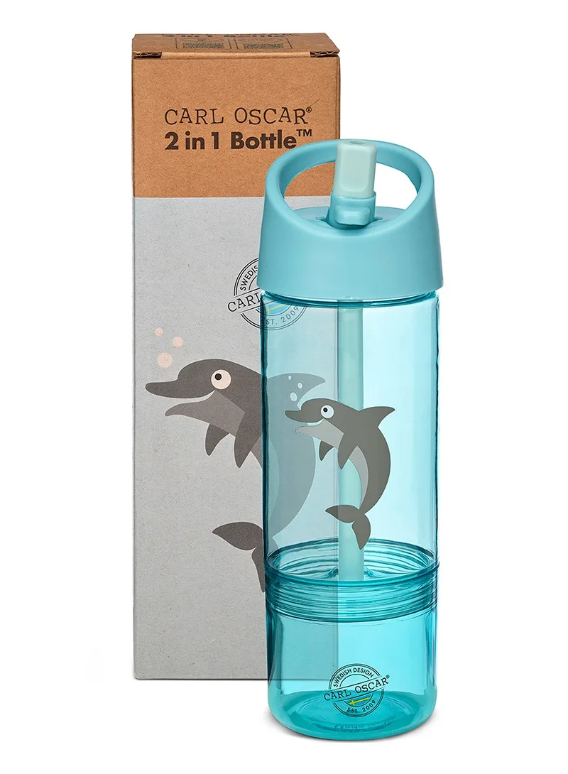 Carl Oscar Water Bottle 2 in 1, Kids 0.3 + 0.15 L - Blue Dolphin
