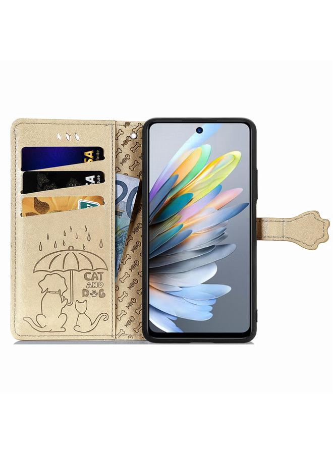 اس-توب جراب لهاتف Motorola Moto G 2025 مصنوع من الجلد المنقوش بنقشة قطة وكلب - Image 3