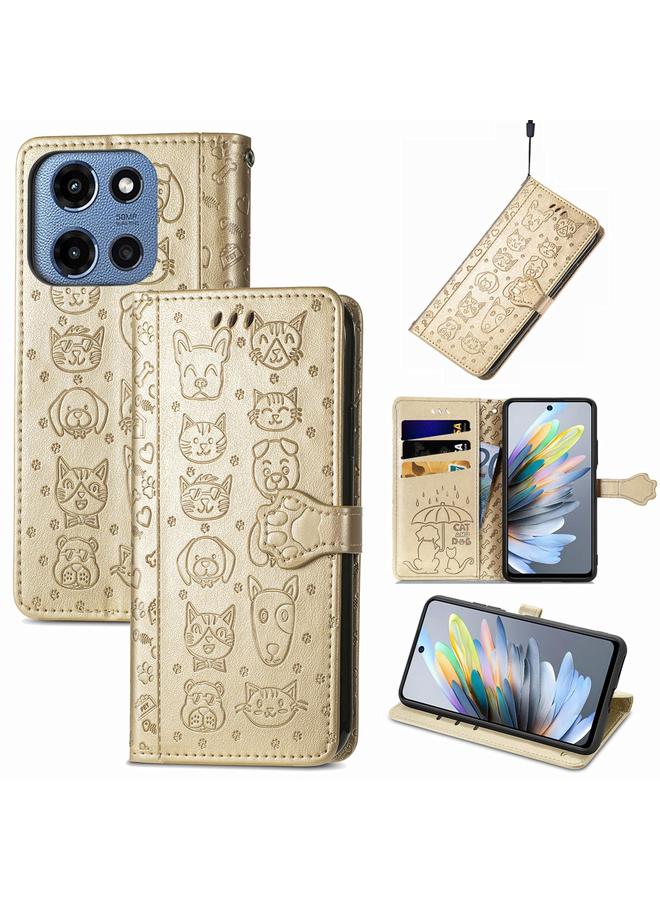 اس-توب جراب لهاتف Motorola Moto G 2025 مصنوع من الجلد المنقوش بنقشة قطة وكلب - Image 1