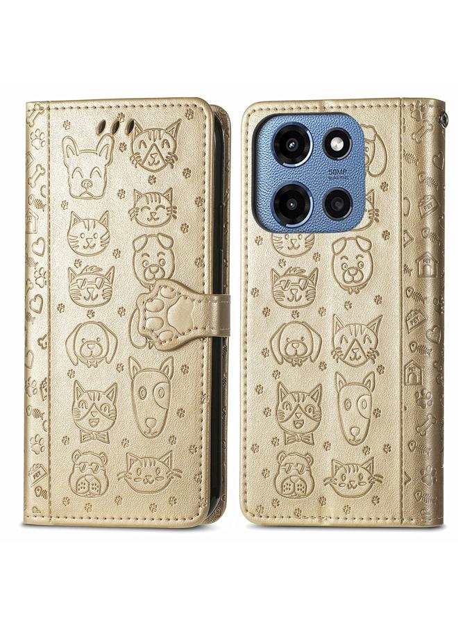 اس-توب جراب لهاتف Motorola Moto G 2025 مصنوع من الجلد المنقوش بنقشة قطة وكلب - Image 2