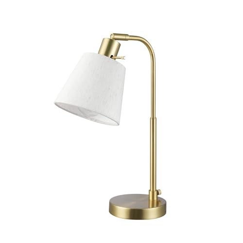 GLOBE Electric 61000057 16" Desk Lamp, Matte Brass Finish, White Shade, Adjustable Pivot Joint, Rotary Switch on Socket, Modern Lighting for Bedroom or Office, Indoor Lights, E26 Base - Image 1