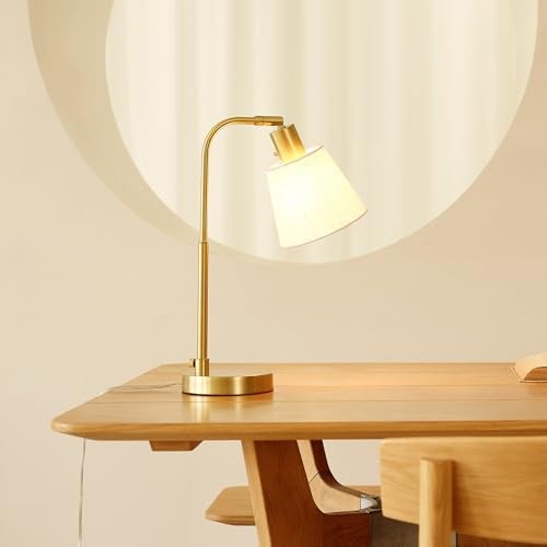 GLOBE Electric 61000057 16" Desk Lamp, Matte Brass Finish, White Shade, Adjustable Pivot Joint, Rotary Switch on Socket, Modern Lighting for Bedroom or Office, Indoor Lights, E26 Base - Image 2
