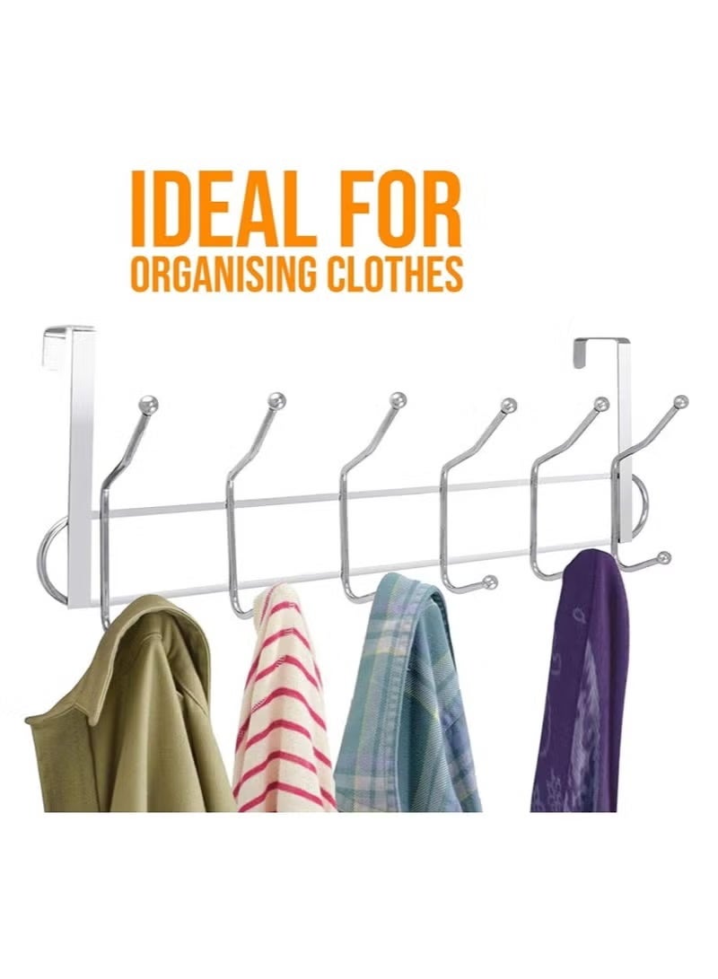 Clothes Hangers Over Door with 12 hooks- Non Slip Metal Clothes Hangers, Heavy Duty Coat and Clothes Hangers, Metal Laundry Hangers for Adults - Clothes Hanger Door Hanger - Bathroom and Bedroom Door Hanger - Door Hanger - Over Door Metal Hanger with 12 Hooks Organizer for Towels, Clothes, Keys, Robes, Hats - Metal Hangers Over Door with 12 Hooks, Suitable for Towels, Coats, Clothes, Hats, Bedroom, Bathroom - Door Coat Hangers Over Door Towel Rack for Hats, Coats, Jackets, Bags, Scarves, Belt, Umbrellas - Image 2
