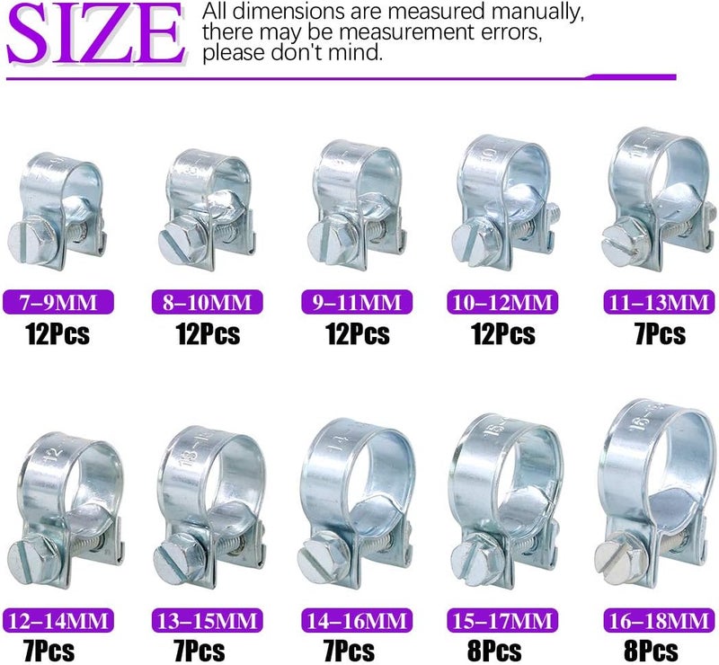Swpeet 92Pcs 10 Sizes Zinc Plated Mini Fuel Injection Line Style Hose Clamp Assortment Kit Perfect for Automotive, Agriculture, Plant & Construction - Image 2
