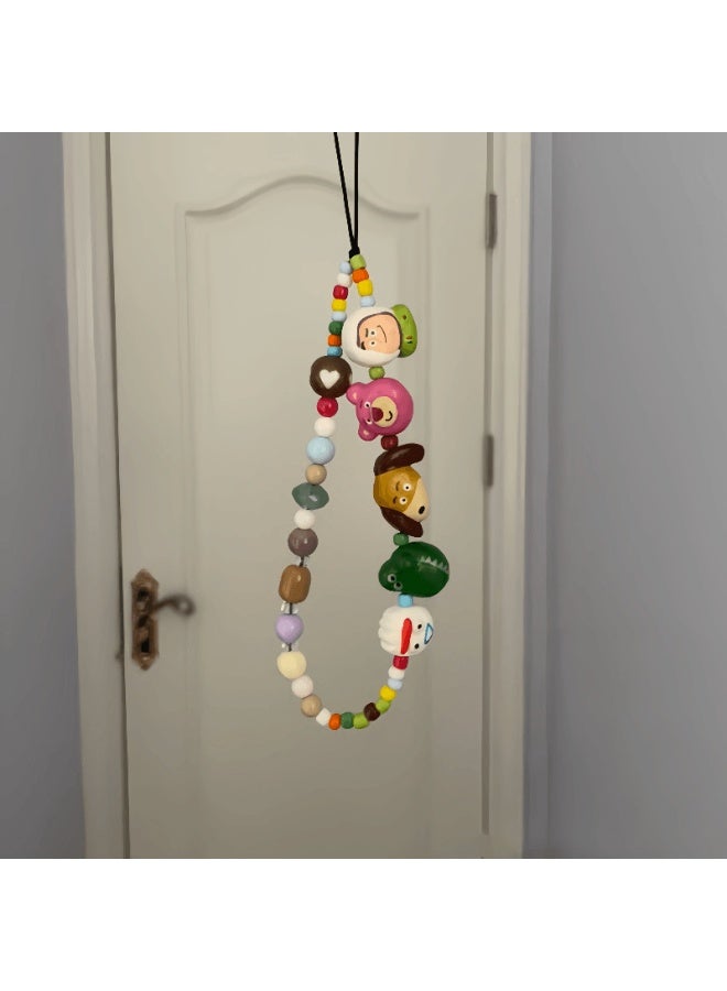 NIBEMINENT Beaded Phone Lanyard, Anti Lost Removable Wrist Strap,Cartoon Animal Adventure Bracelet Pendant, Phone Keychain Lanyard