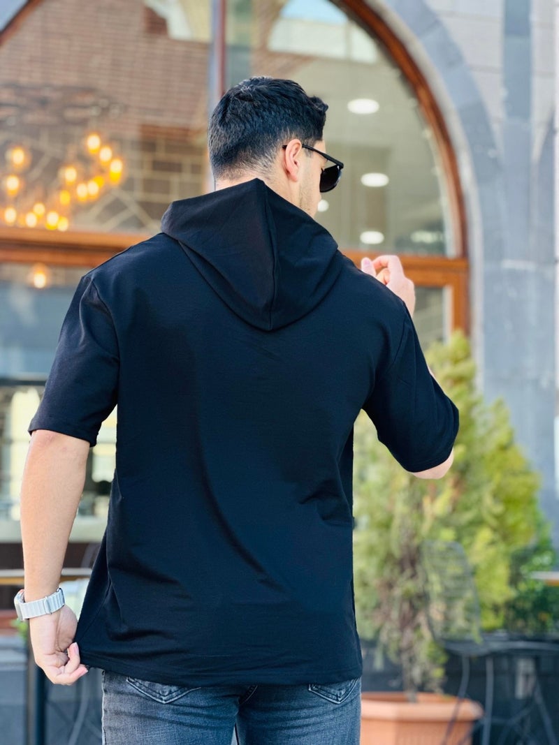 Miron Black Originals Embroidered Hooded Two Thread Short Sleeve T-Shirt - Image 4