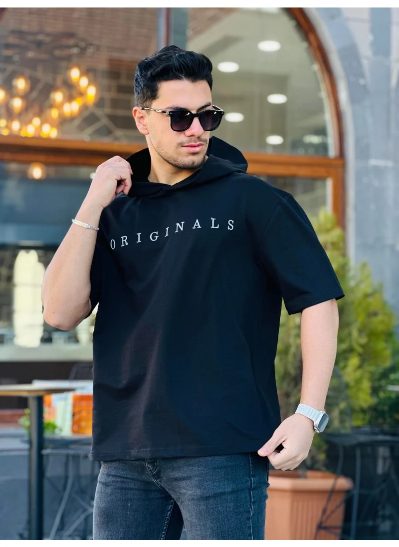 Miron Black Originals Embroidered Hooded Two Thread Short Sleeve T-Shirt
