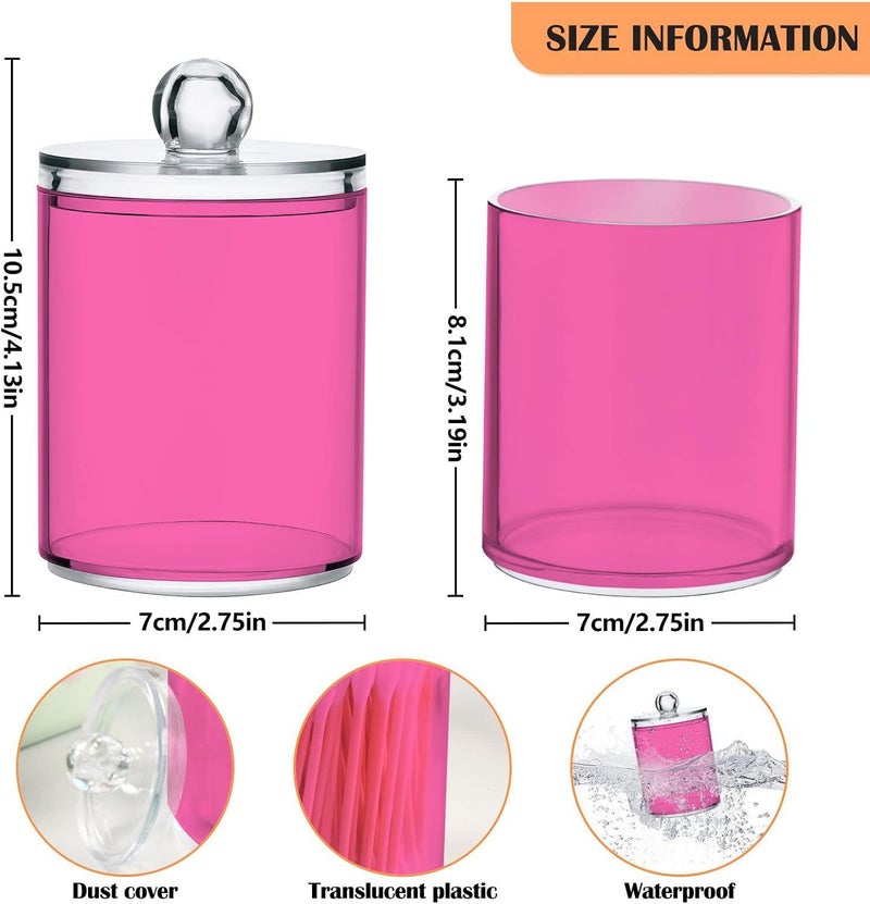 Eionryn Hot Pink Qtip Dispenser Apothecary Jars Bathroom Qtip Holder Storage Canister 10 Oz Plastic Jar for Cotton Ball Swab Round Pads Floss 4pcs - Image 2